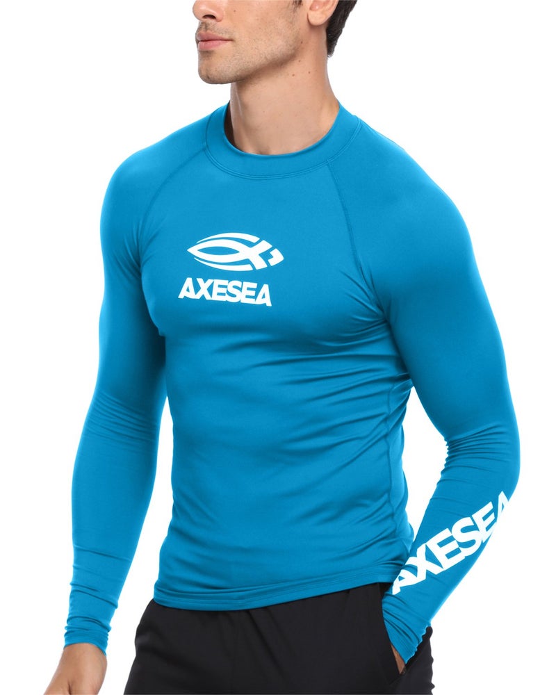 AXESEA قميص راشغارد طويل الأكمام للرجال من AXESEA UPF 50+ ملابس سباحة قمصان رياضية مقاس S-XXL أزرق - Image 1